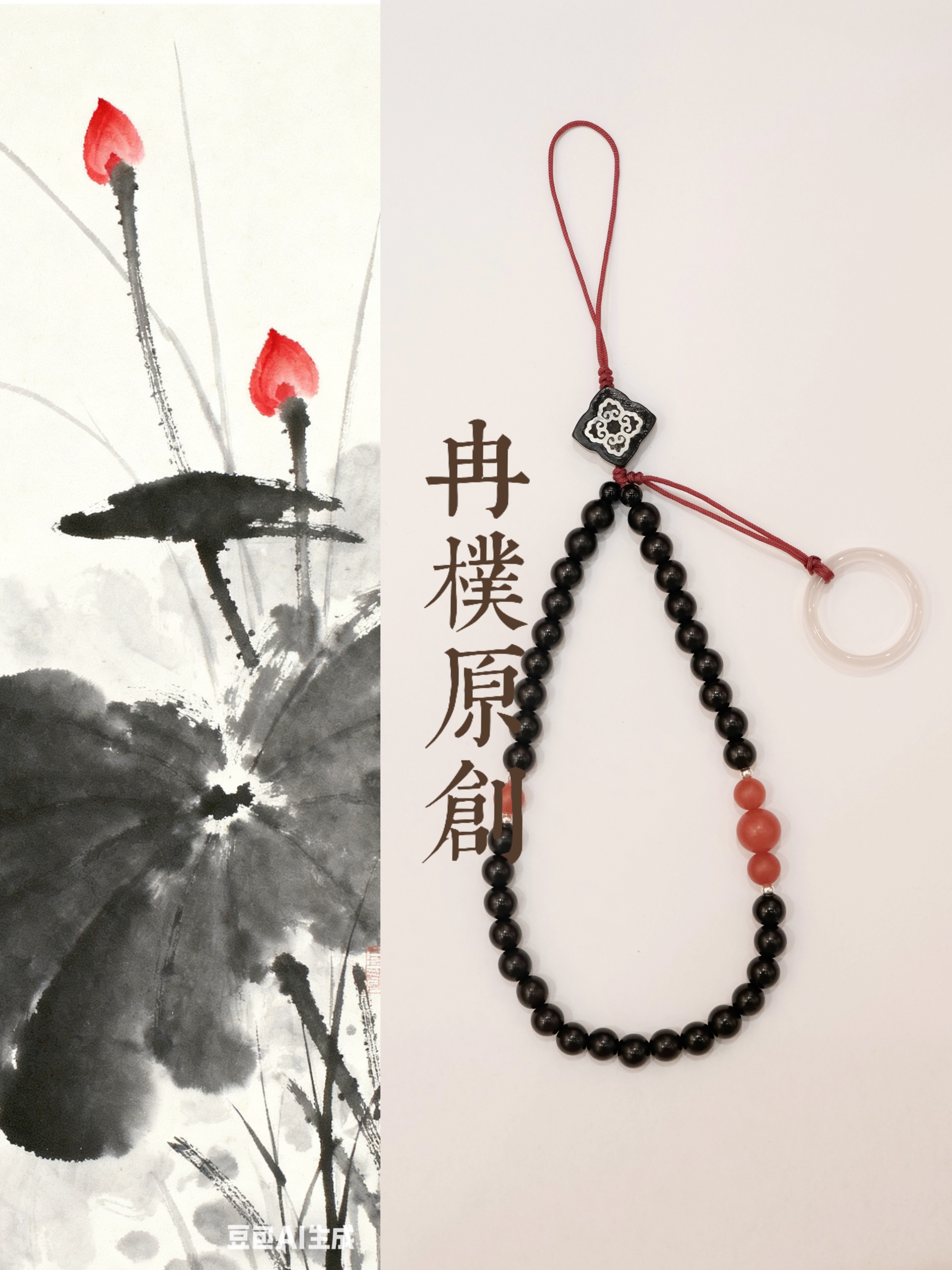 Ebony inlaid silver thread agate ancient silver mobile phone chain pendant, mobile phone chain hook buckle, traditional Chinese style Zen-inspired personalized matching accessory