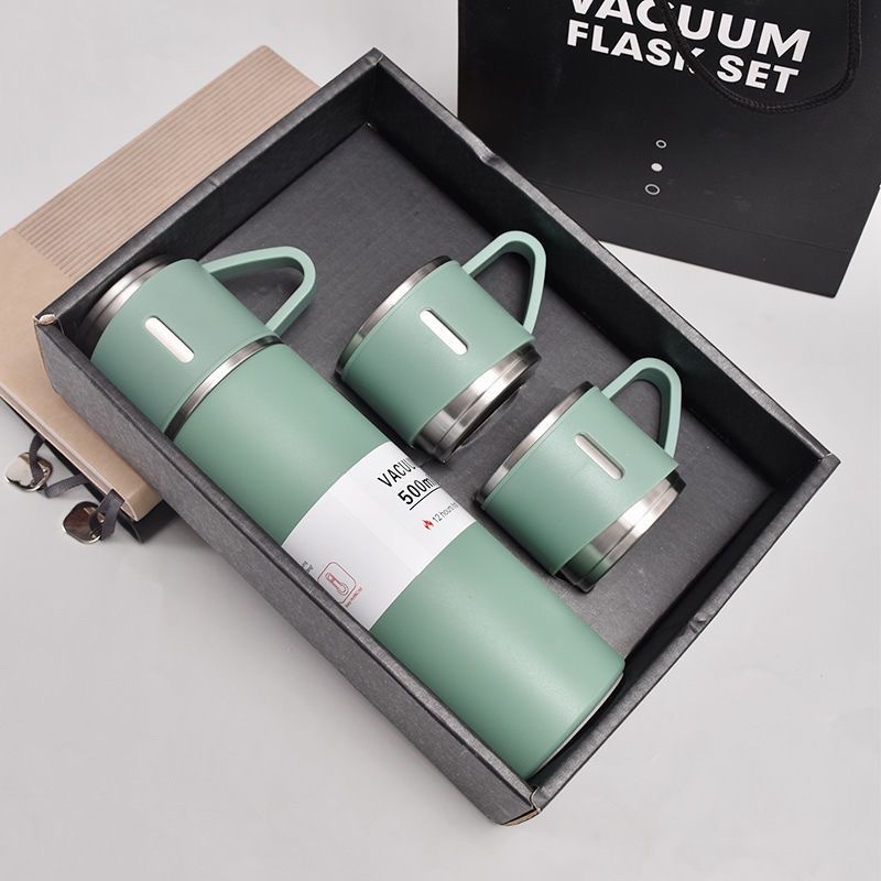 Business simple stainless steel insulated water cup, three-lid set, festival gift cup with handle, portable car cup thumbnail