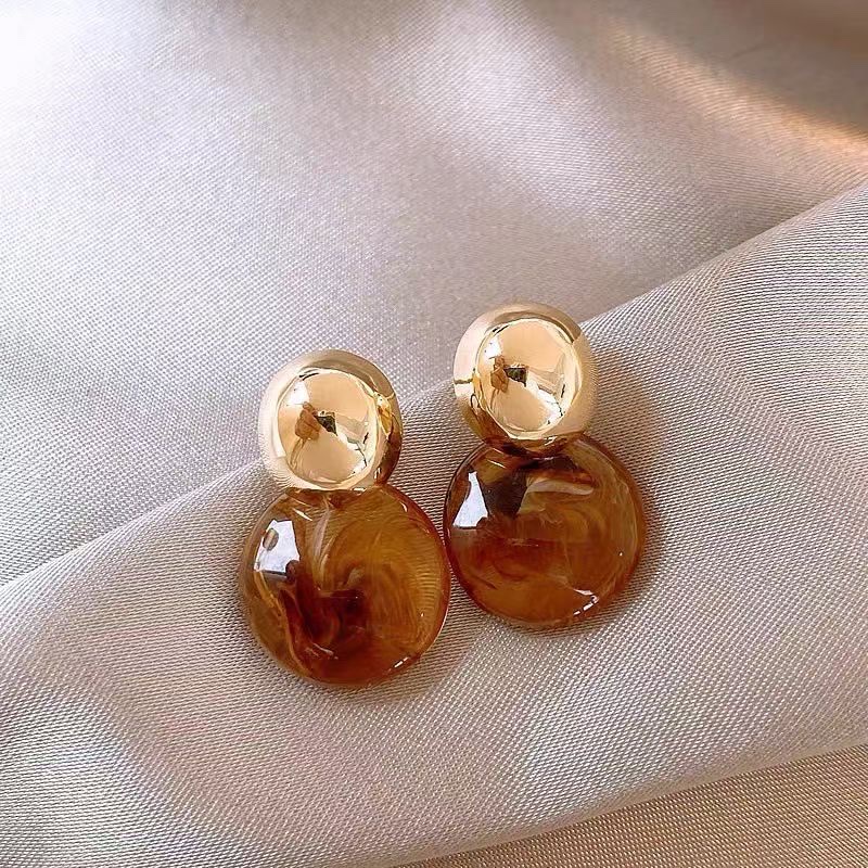 Brass electroplated with 18K real gold, S925 acetic acid, Maillard color series, Korean version, fashionable, casual, versatile and not picky about people details Picture