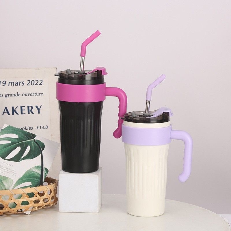 新款皓琦熊多巴胺手提巨无霸冰霸杯保温杯保冷大容量吸管316不锈钢车载800ML