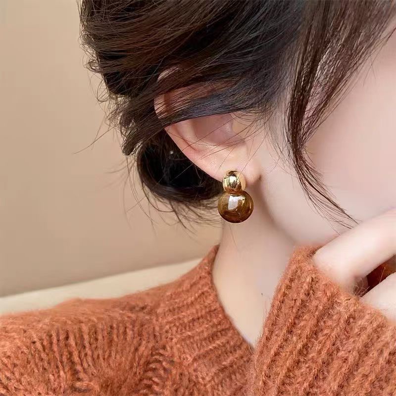 Brass electroplated with 18K real gold, S925 acetic acid, Maillard color series, Korean version, fashionable, casual, versatile and not picky about people Specification image