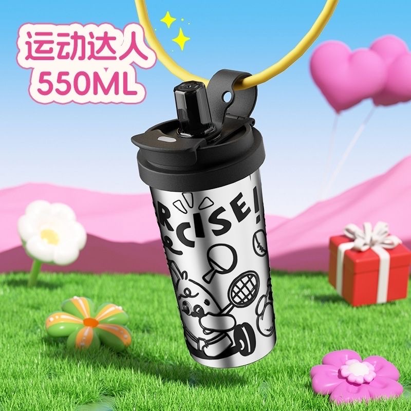 Coffee cup, ceramic inner liner, insulated cup, portable straw cup, birthday gift for children, high appearance level, cute water cup Item Picture