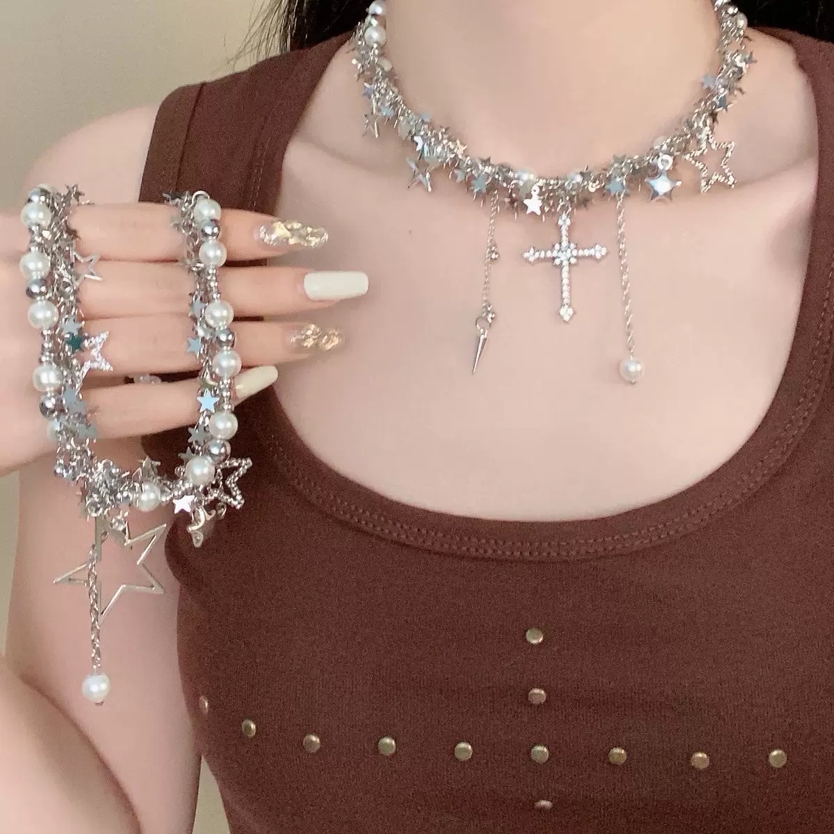 法国沙金珍珠项链首饰优雅气质女款时尚简约项链饰品赠品首饰珍珠项链