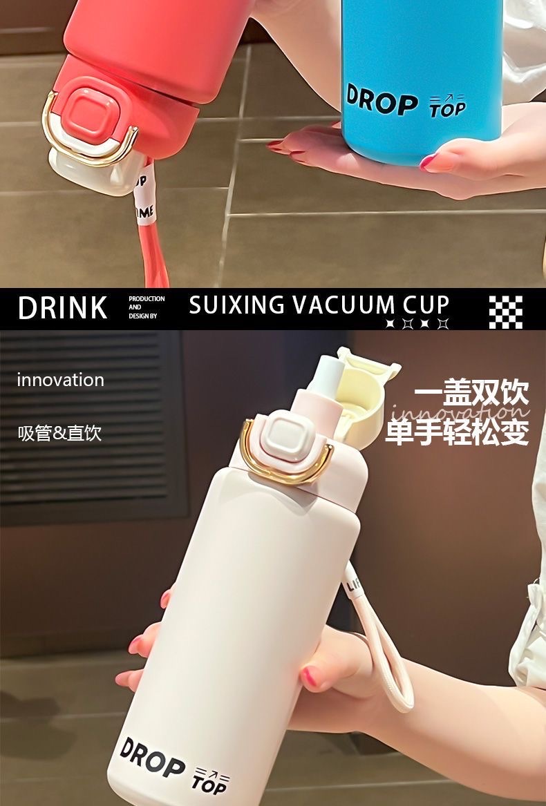 Large capacity thermos cup for boys and girls, 2025 new model water bottle, 316 stainless steel sports water cup, straw cup pic 3