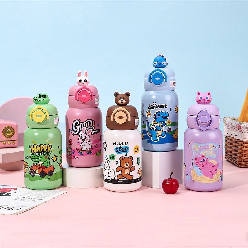 Kindergarten double-drinking children's insulated cup, straw cup, student water cup, high appearance level stainless steel water bottle, special for school Specification image