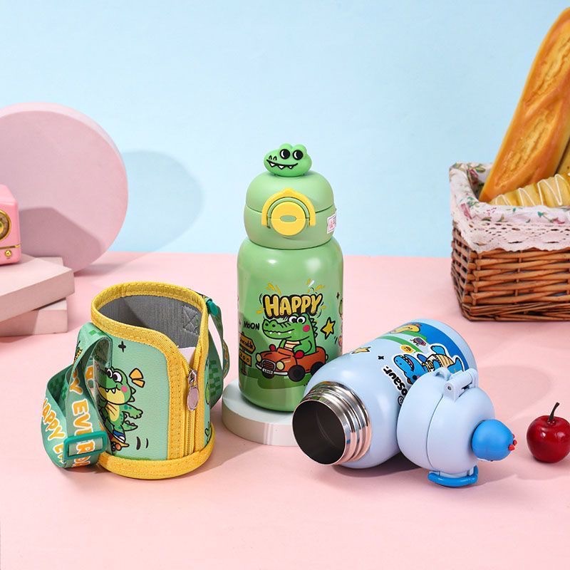 Kindergarten double-drinking children's insulated cup, straw cup, student water cup, high appearance level stainless steel water bottle, special for school details Picture