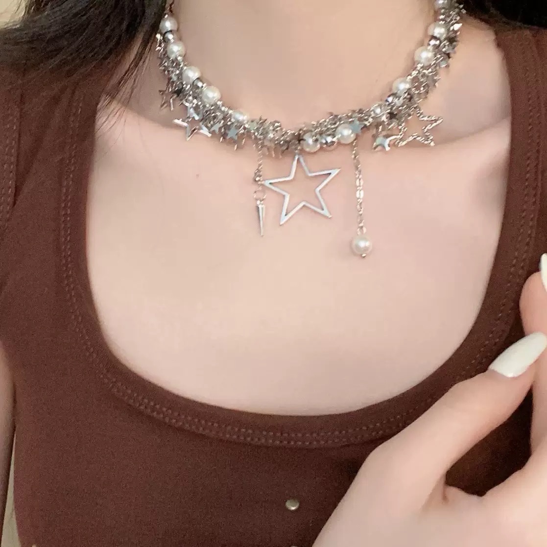 French sand gold pearl necklace jewelry, elegant and refined, fashionable and simple women's necklace accessory, gift jewelry pearl necklace Specification image