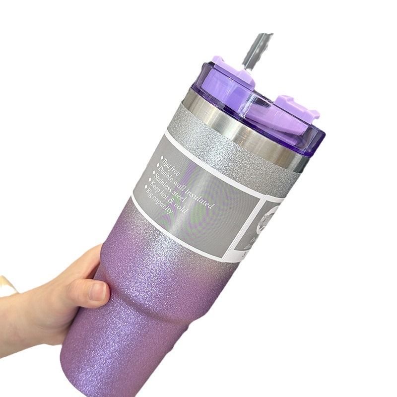 New 304 stainless steel water cup with high appearance level, gradient straw, portable car cup with lid and ice cup Item Picture