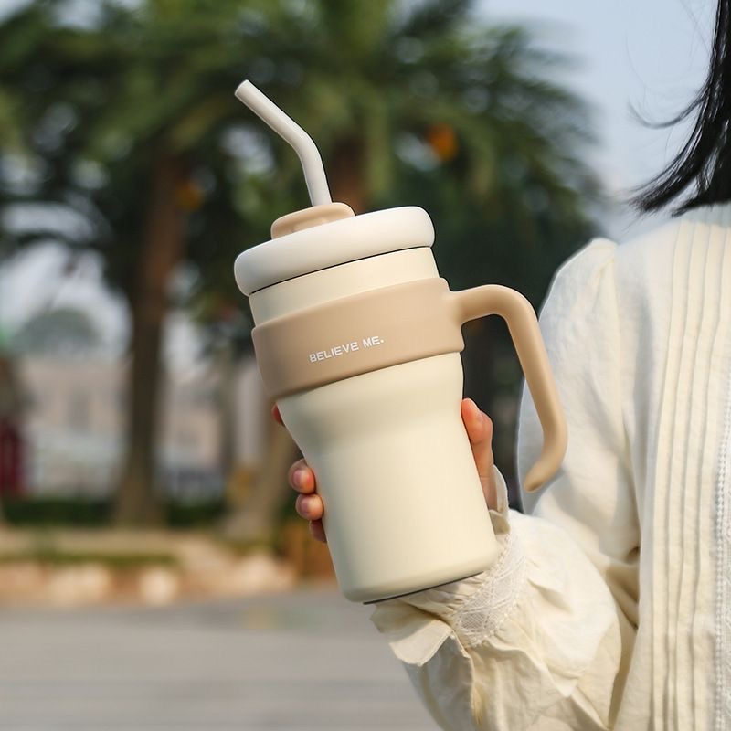 跨境巨无霸316不锈钢保温杯简约手柄杯吸管杯户外便携40oz冰霸杯