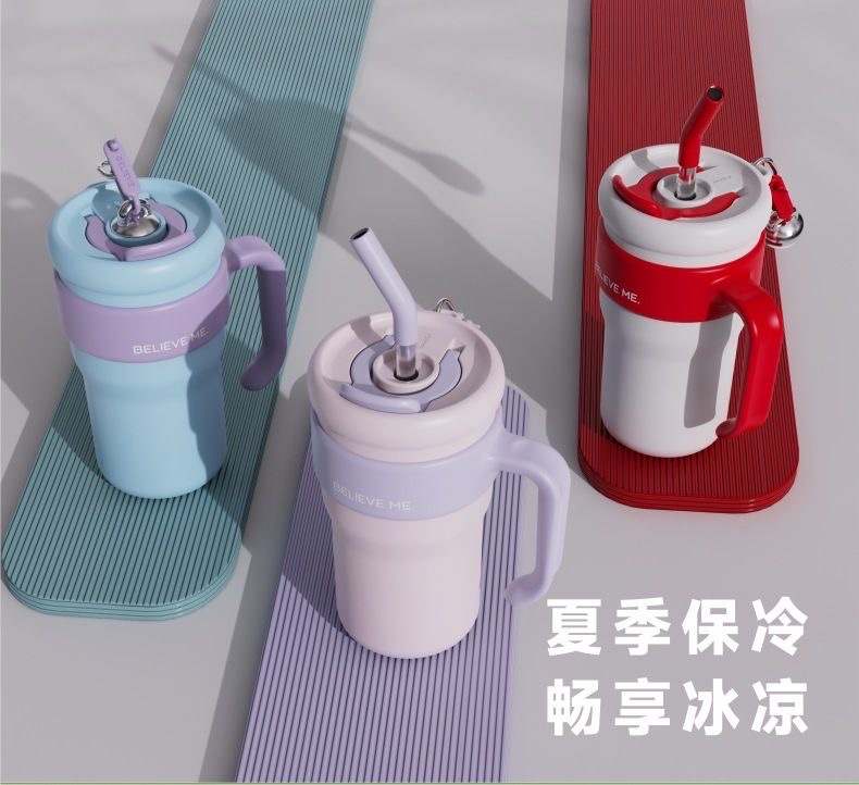 跨境巨无霸316不锈钢保温杯简约手柄杯吸管杯户外便携40oz冰霸杯详情5