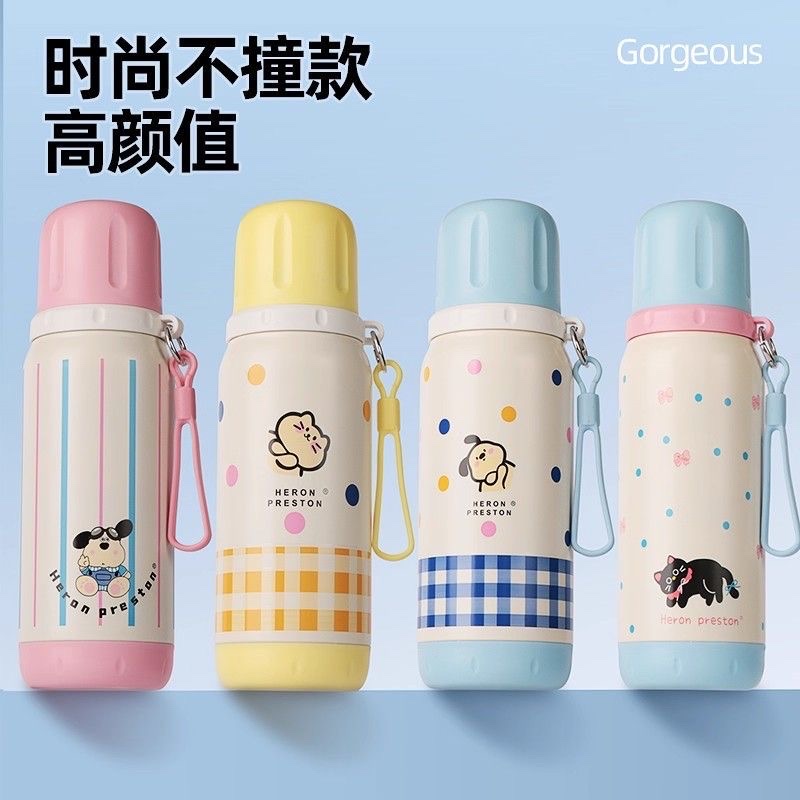 High appearance level children's insulated cup, new 316 stainless steel cup for women, portable and cute, large-capacity student water cup full figure