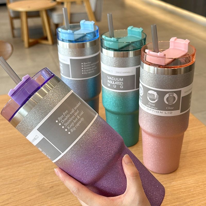 New 304 stainless steel water cup with high appearance level, gradient straw, portable car cup with lid and ice cup details Picture