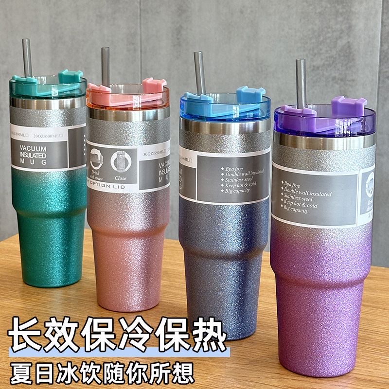 New 304 stainless steel water cup with high appearance level, gradient straw, portable car cup with lid and ice cup Application Scenario