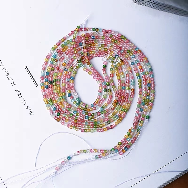 Natural candy-colored tourmaline, millet beads, semi-finished round beads, women's crystal beaded bracelet DIY material, loose beads