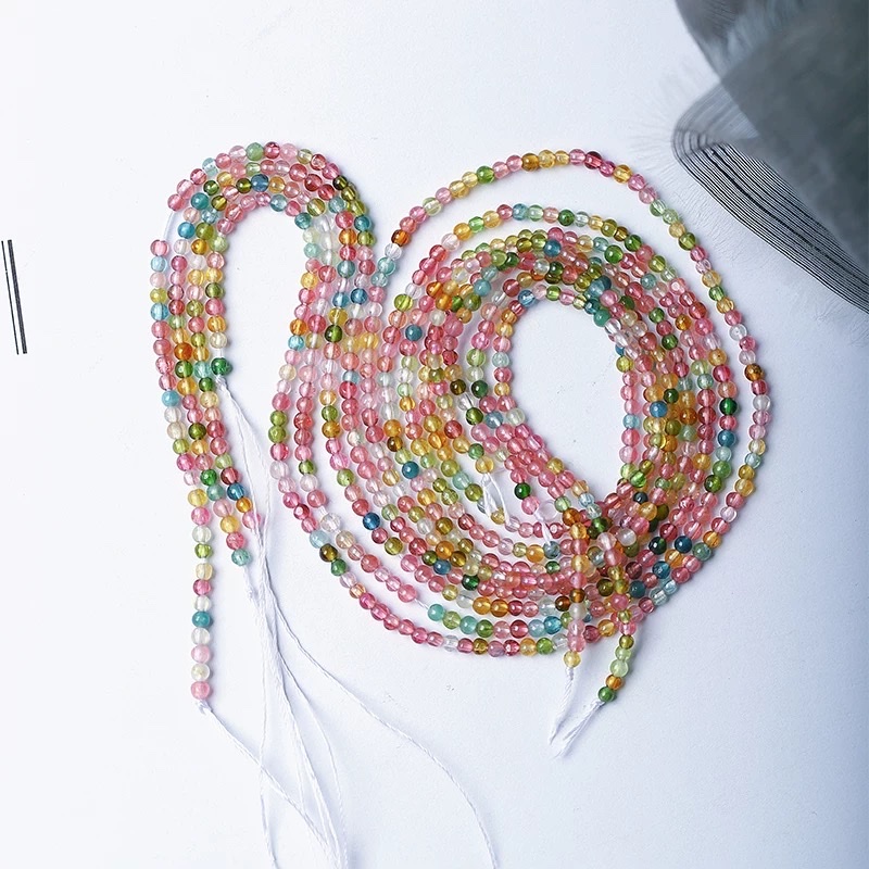 Natural candy-colored tourmaline, millet beads, semi-finished round beads, women's crystal beaded bracelet DIY material, loose beads Application Scenario