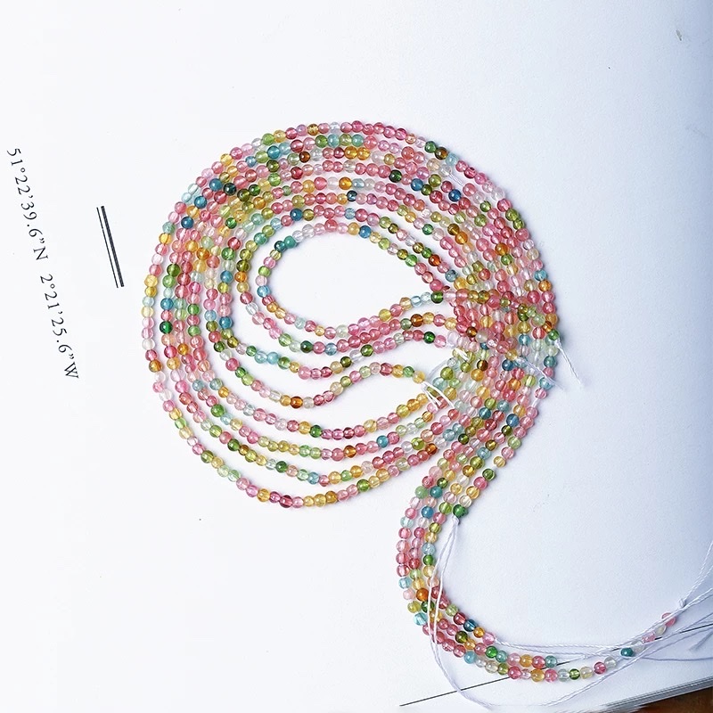 Natural candy-colored tourmaline, millet beads, semi-finished round beads, women's crystal beaded bracelet DIY material, loose beads details Picture