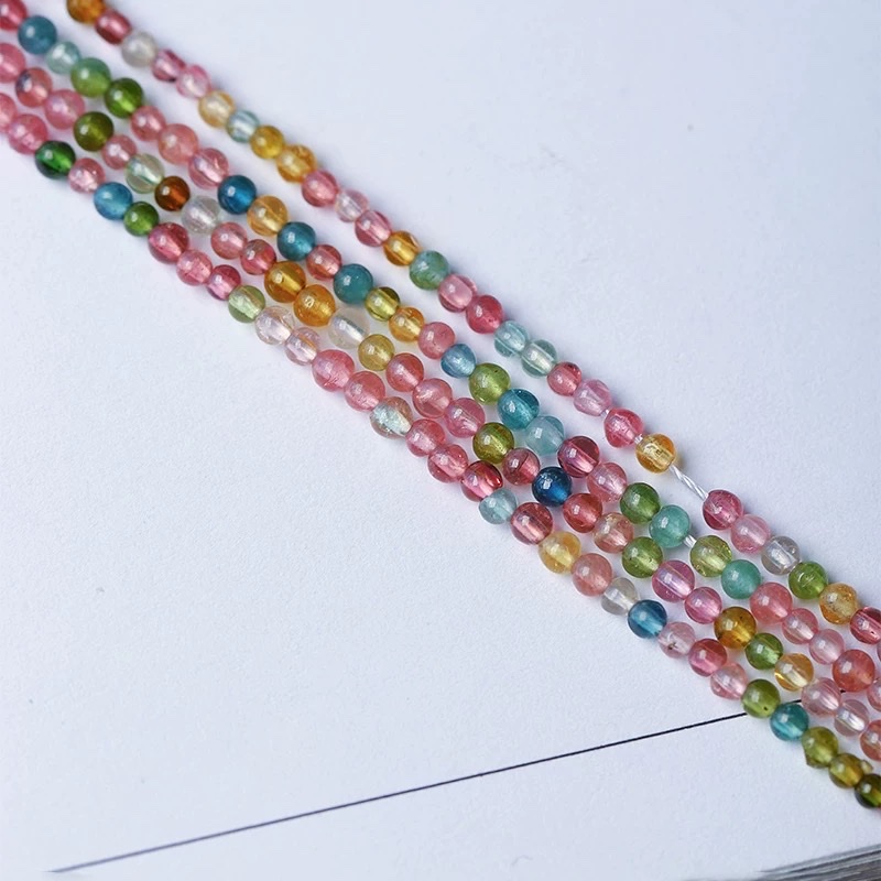 Natural candy-colored tourmaline, millet beads, semi-finished round beads, women's crystal beaded bracelet DIY material, loose beads Item Picture