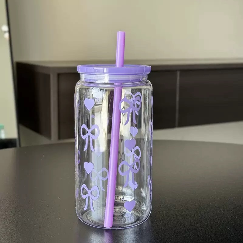 New plastic water cup, girl's ins bow plastic cup, plastic Mason cup, snowball cup, straw cup, anti-drop Item Picture