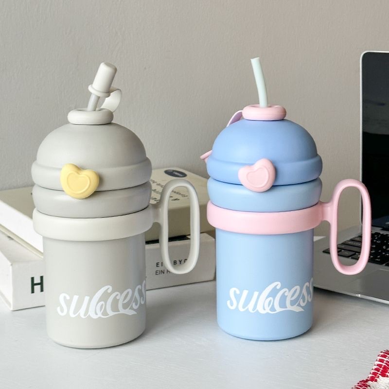 New high-appearure-level insulated cup, stainless steel straw portable water cup for girls and children, special cup for students to go to school Specification drawing