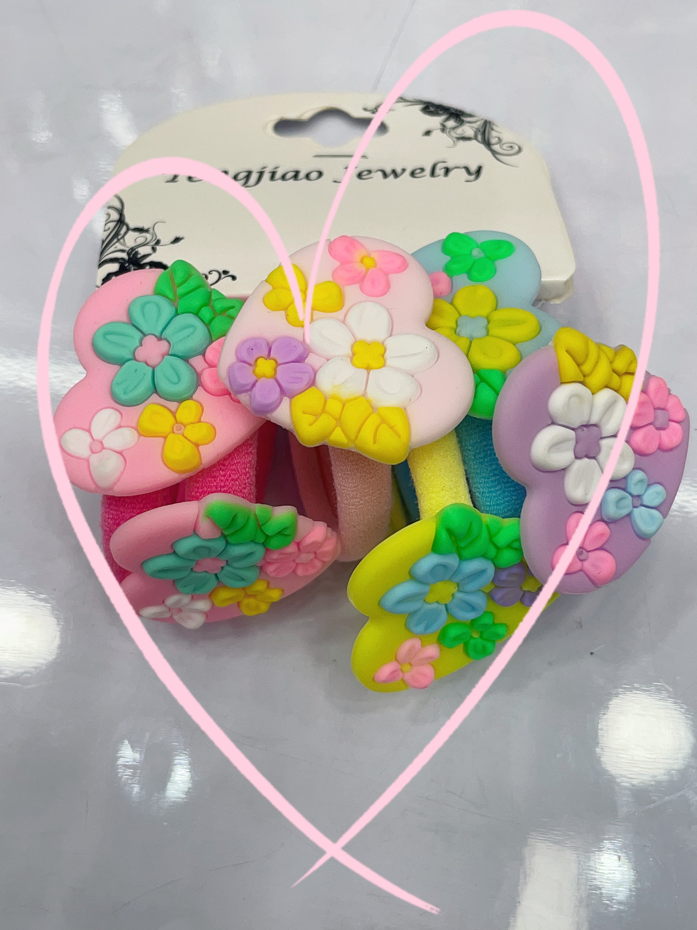 儿童毛绒发圈软胶头绳饰品可爱爱心花花发饰头饰发绳女童发夹绑头发