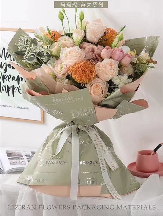 Pengfa Packaging Factory Store Amani English series Flower Wrapping Paper, aluminum-coated bouquet paper, diy gift paper, Flower shop Floral art wrapping paper materials Item Picture