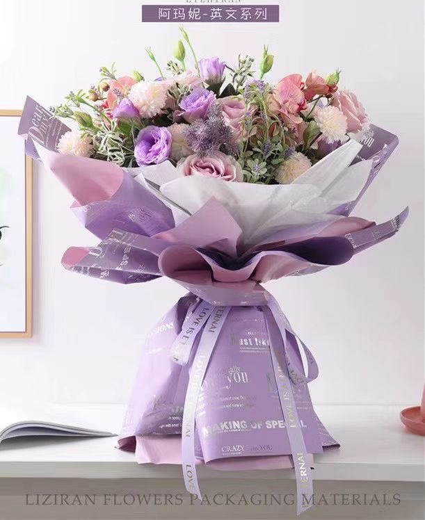 Pengfa Packaging Factory Store Amani English series Flower Wrapping Paper, aluminum-coated bouquet paper, diy gift paper, Flower shop Floral art wrapping paper materials Specification image