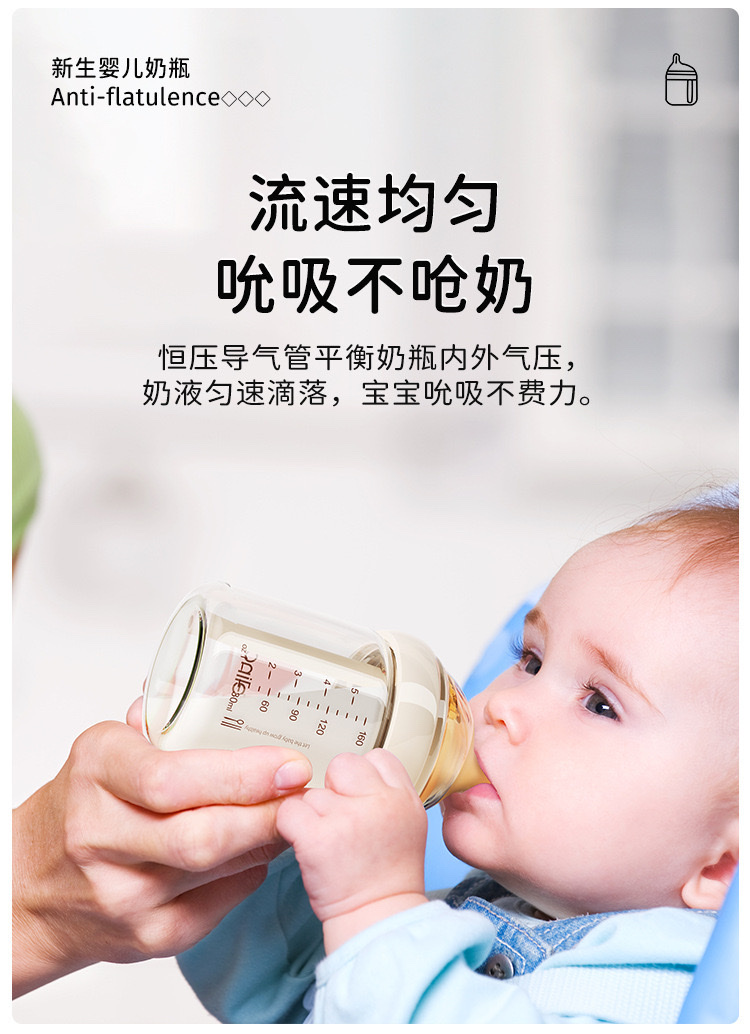 Newborn Baby Bottles, Anti-Gas Glass Baby Bottles For 0-6 Months, Silicone Nipples, Baby Bottles, Mother And Baby Bottles, Children's Baby Bottles Item Picture