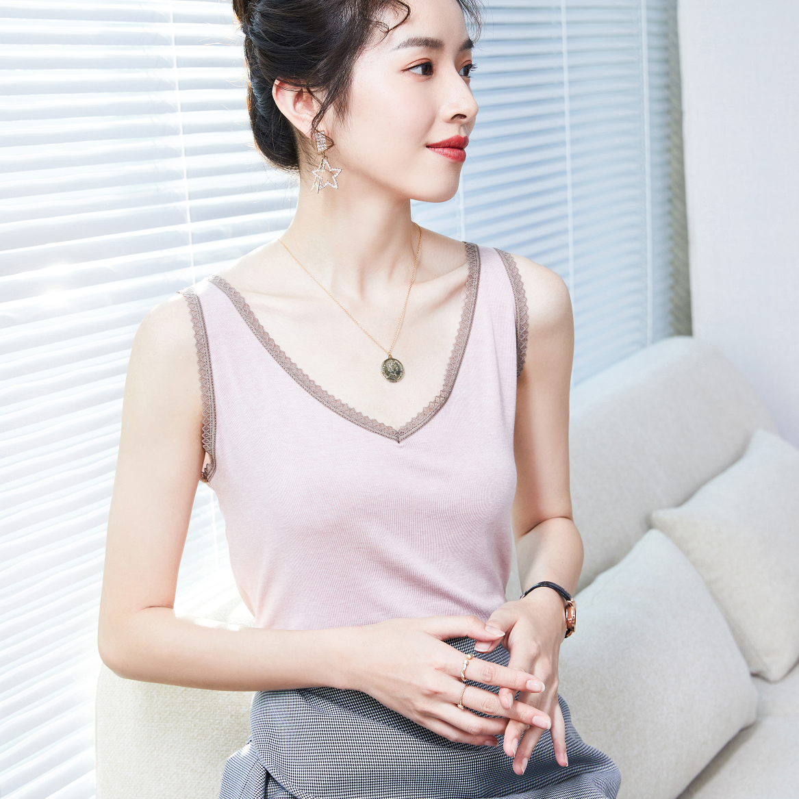 螺纹超弹加肥背心百搭5498