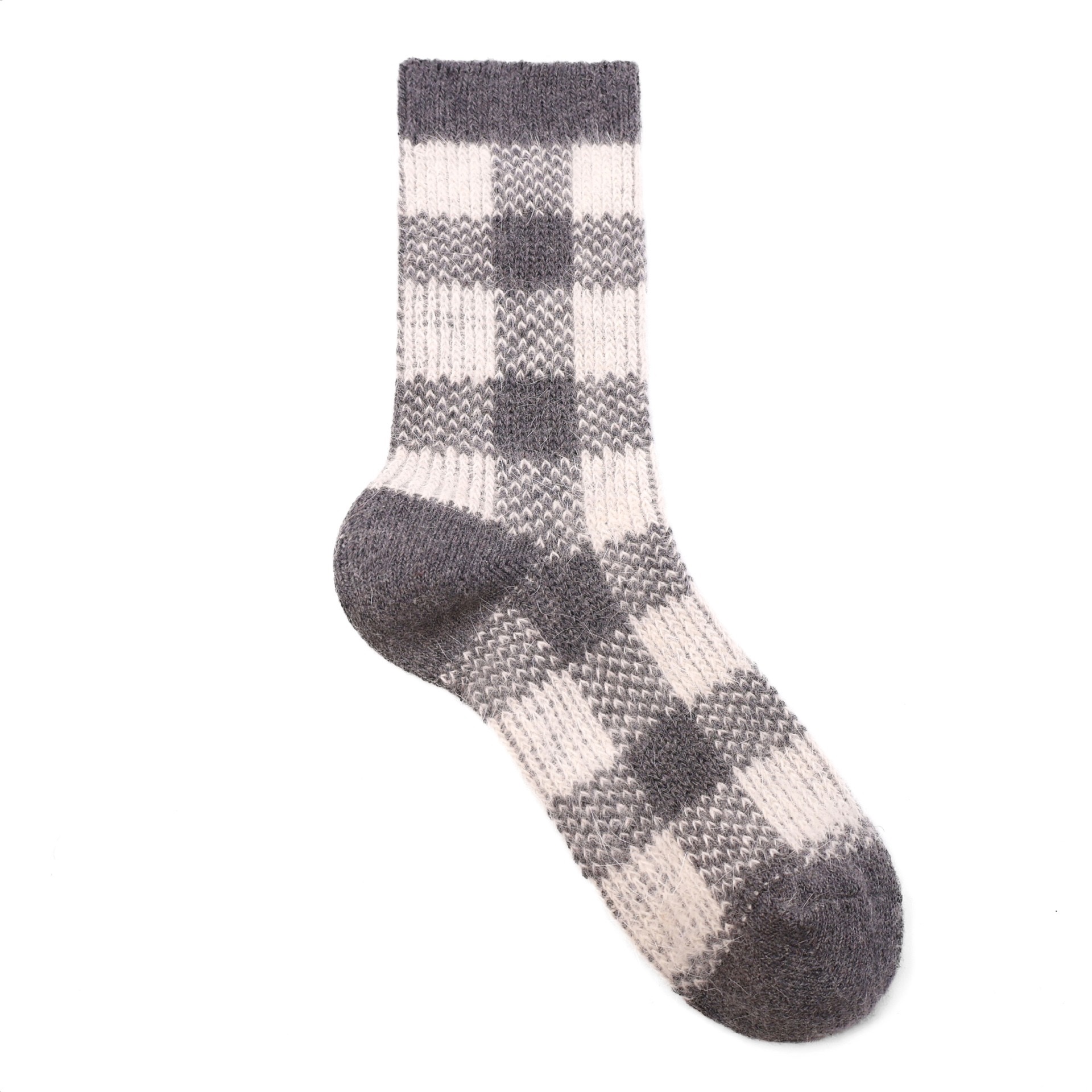 Spring 2025 Rabbit Wool double-needle double-loop large checkered women's socks thickened and warm Christmas ethnic style autumn and winter mid-calf pile detail image 6