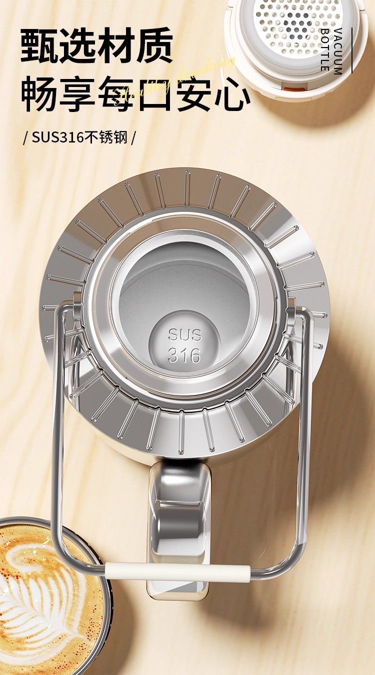 The tea-steeping teapot, a family heirloom water bottle made of 316 stainless steel, is suitable for steeping and keeping warm. It is a small temperature-showing mechanical lid tea bowl and teapot detail image 5