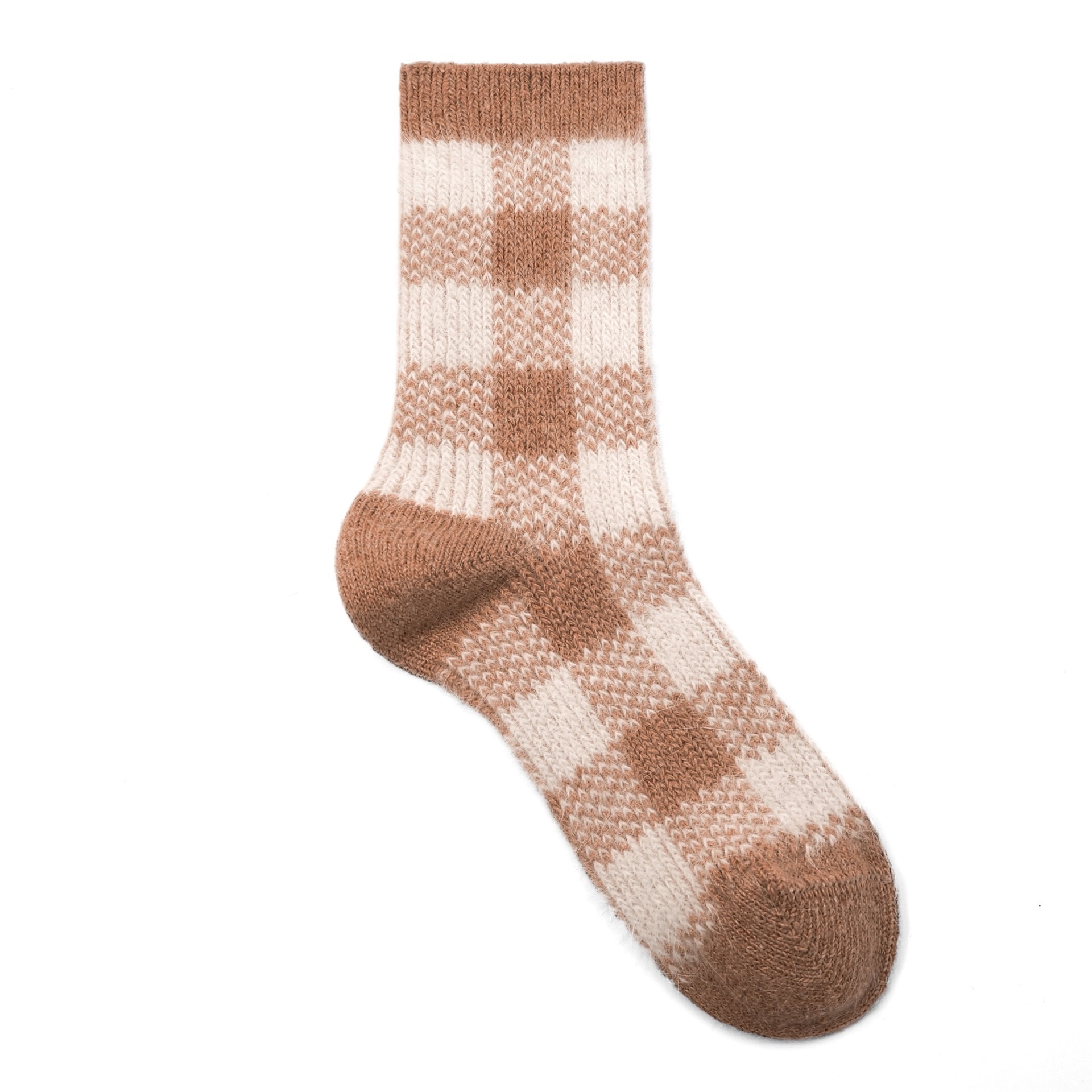 Spring 2025 Rabbit Wool double-needle double-loop large checkered women's socks thickened and warm Christmas ethnic style autumn and winter mid-calf pile details Picture
