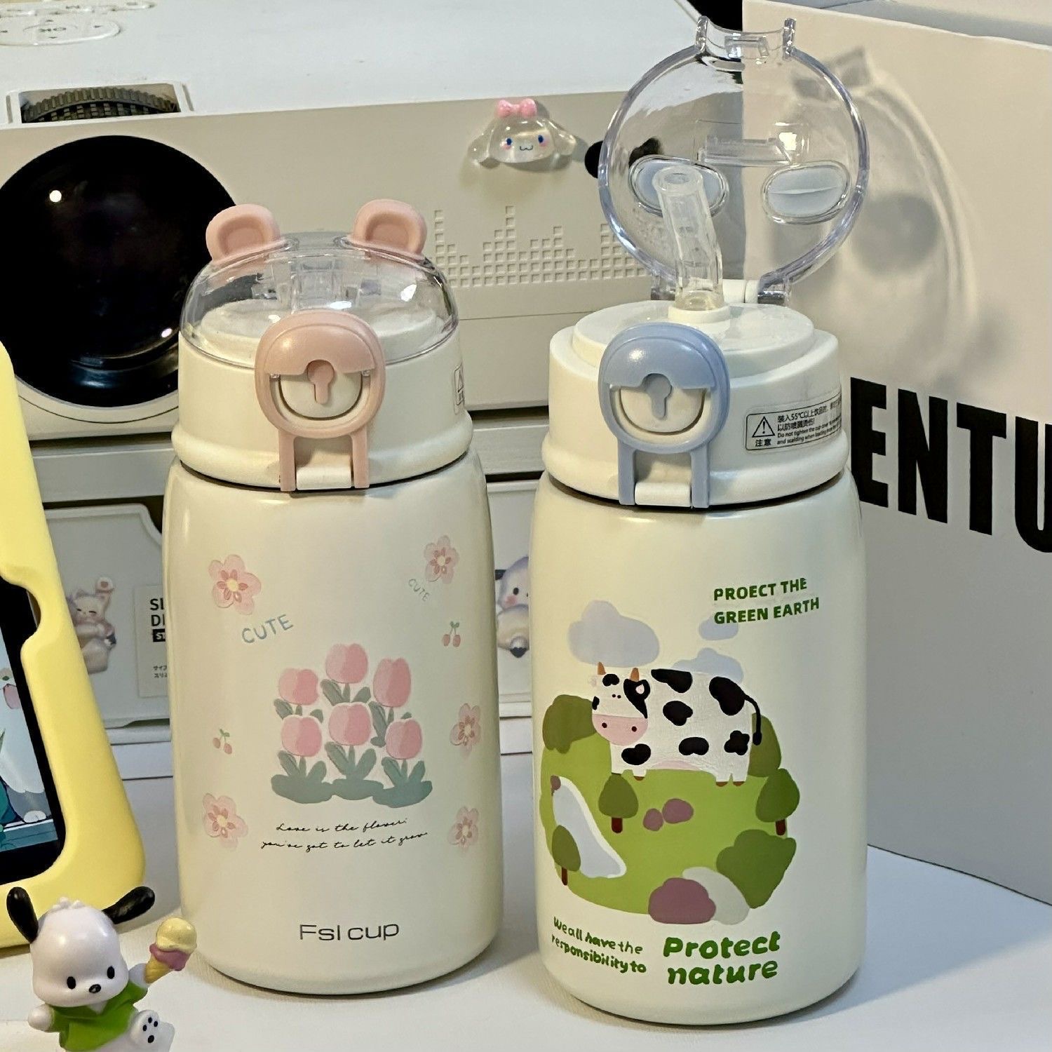 Fisilicon 400ML Trendy 304 stainless steel insulated Cup for Girls with high appearance level portable straw Cup 2023 New model Student military training Cup 1018-1074 YS Specification drawing