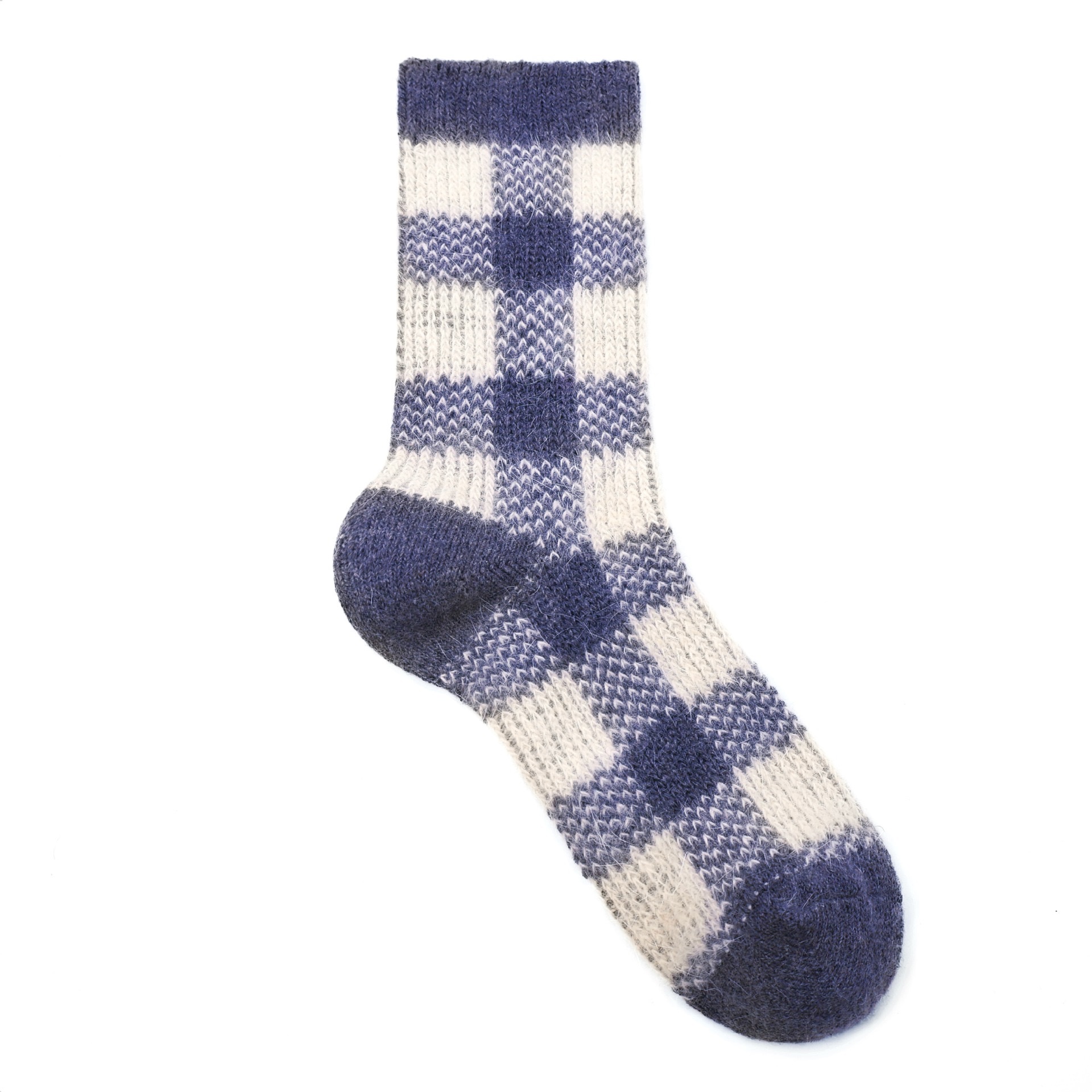Spring 2025 Rabbit Wool double-needle double-loop large checkered women's socks thickened and warm Christmas ethnic style autumn and winter mid-calf pile Specification image