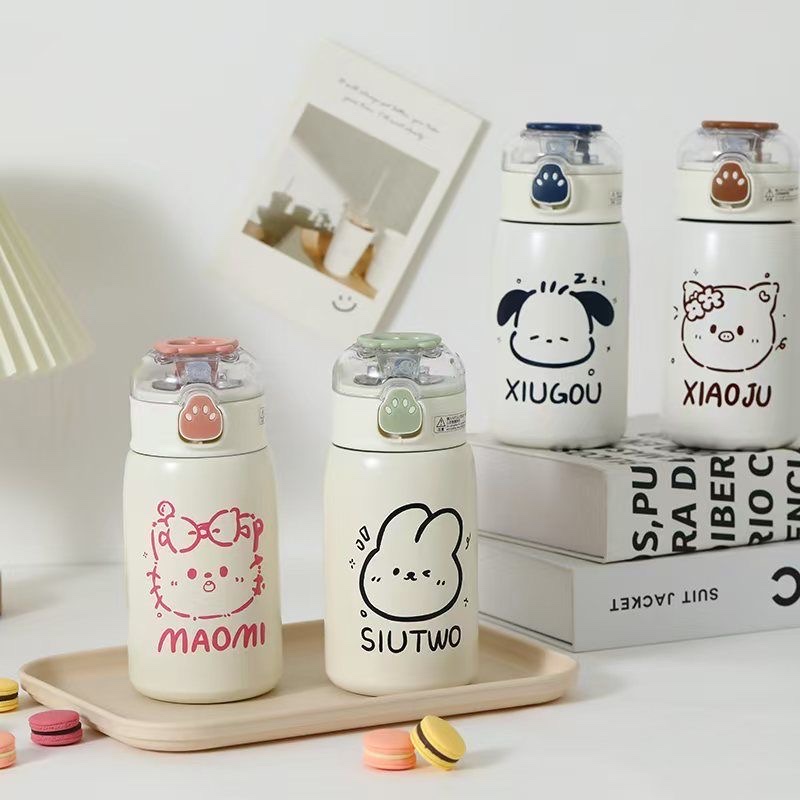 Children's insulated cups, cat-catching girls and boys, 400ML, student, office, outdoor, internet-famous cute cartoon cups, 1017-1074 YS full figure