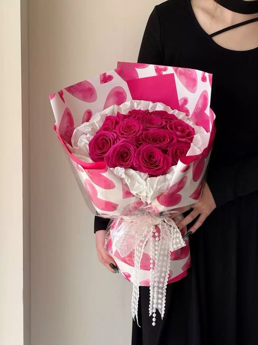 Pengfa Packaging Factory Store, Love at First Sight, Valentine's Day Loving flowers, bouquet wrapping, flower paper for your girlfriend, flower art packaging paper, handmade materials, packaging paper materials, flower art materials, paper, packaging paper, ribbons detail image 3