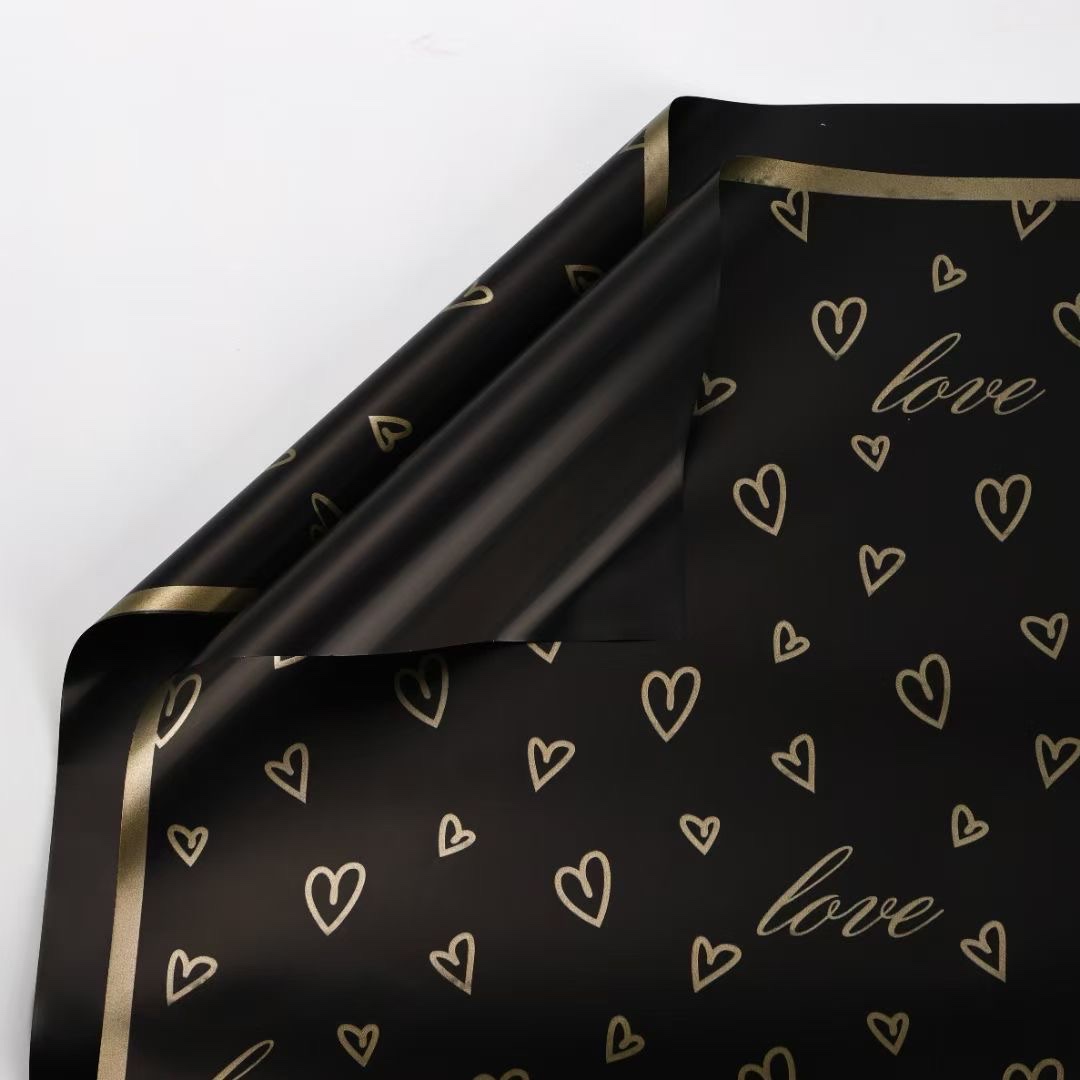 Pengfa Packaging Factory Store's Golden Edge love Heart-shaped Edition Golden Edge Sweetheart Waterproof Flower Wrapping Paper, Flower Shop Floral Art Wrapping Paper, Gift Paper, Cross-border Factory Direct Sales Wrapping Paper, Ribbons Item Picture