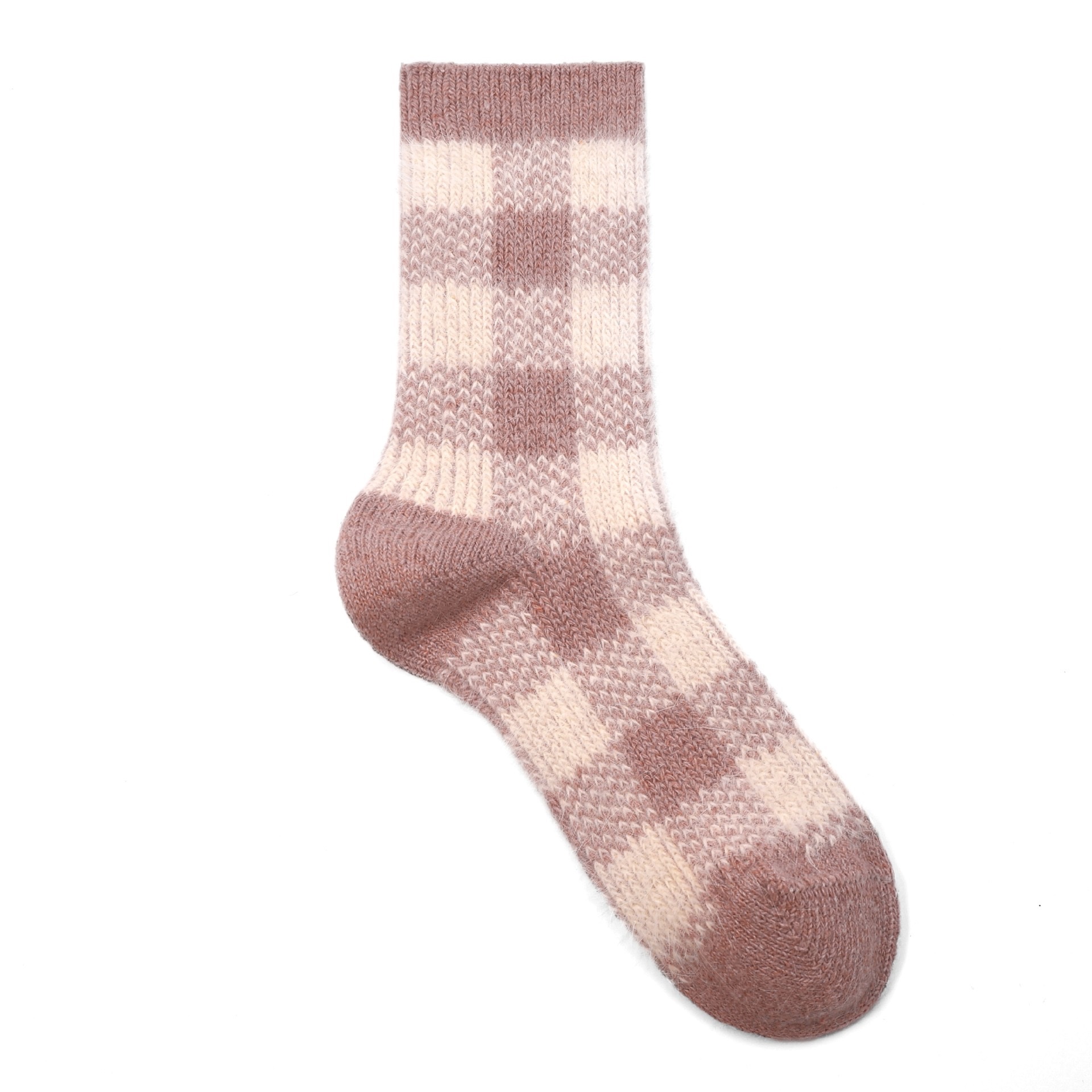 Spring 2025 Rabbit Wool double-needle double-loop large checkered women's socks thickened and warm Christmas ethnic style autumn and winter mid-calf pile detail image 2