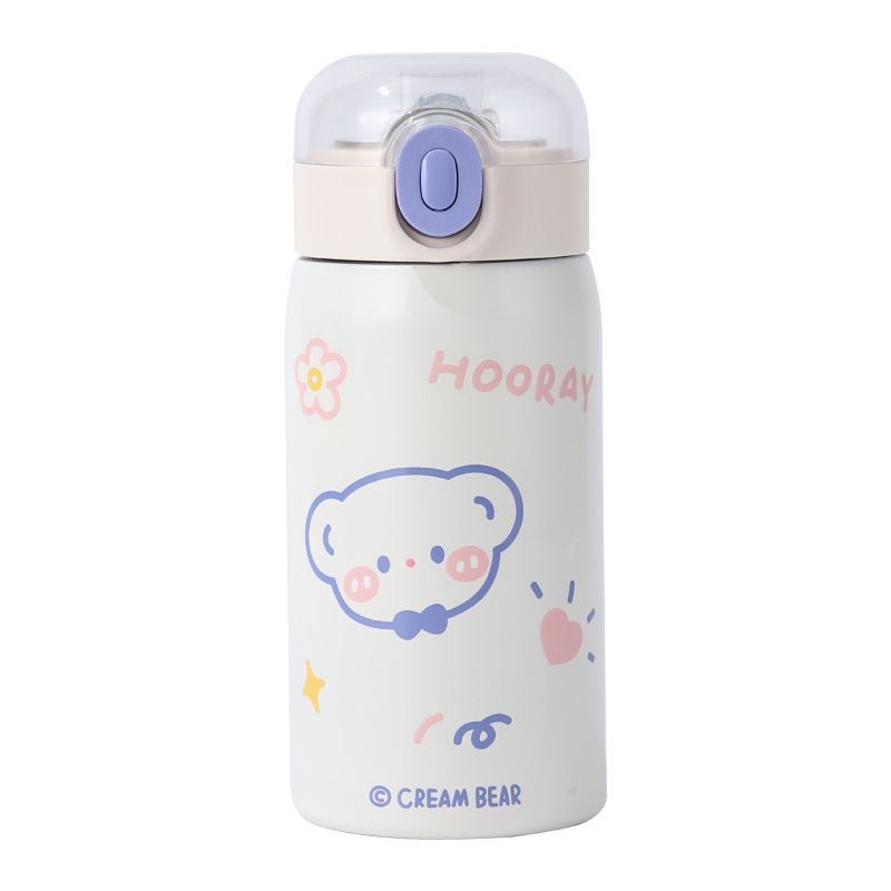 High appearance level 304 stainless steel insulated cup, cartoon little bear outdoor portable water cup, student bouncing lid straw cup, other 450ML 1074YE Item Picture