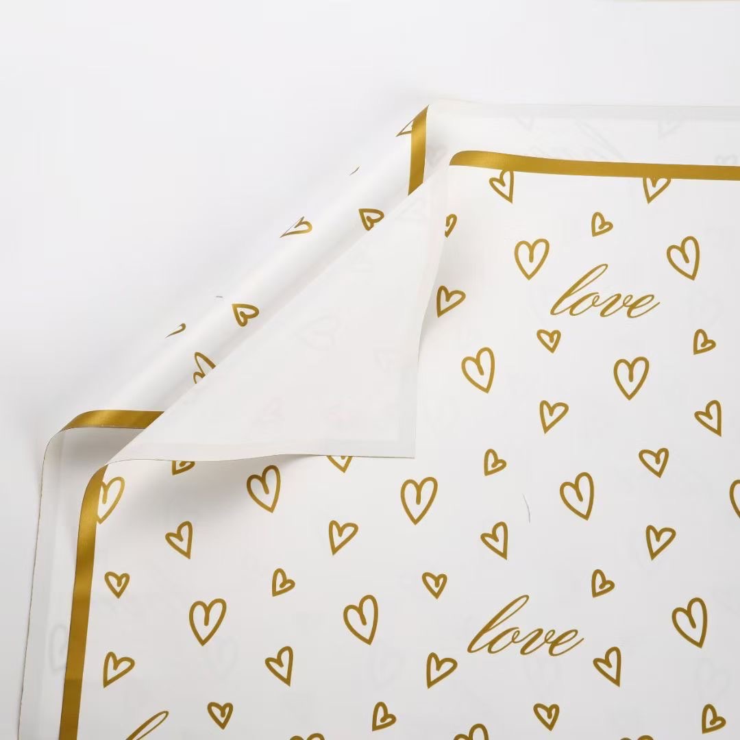 Pengfa Packaging Factory Store's Golden Edge love Heart-shaped Edition Golden Edge Sweetheart Waterproof Flower Wrapping Paper, Flower Shop Floral Art Wrapping Paper, Gift Paper, Cross-border Factory Direct Sales Wrapping Paper, Ribbons Application Scenario