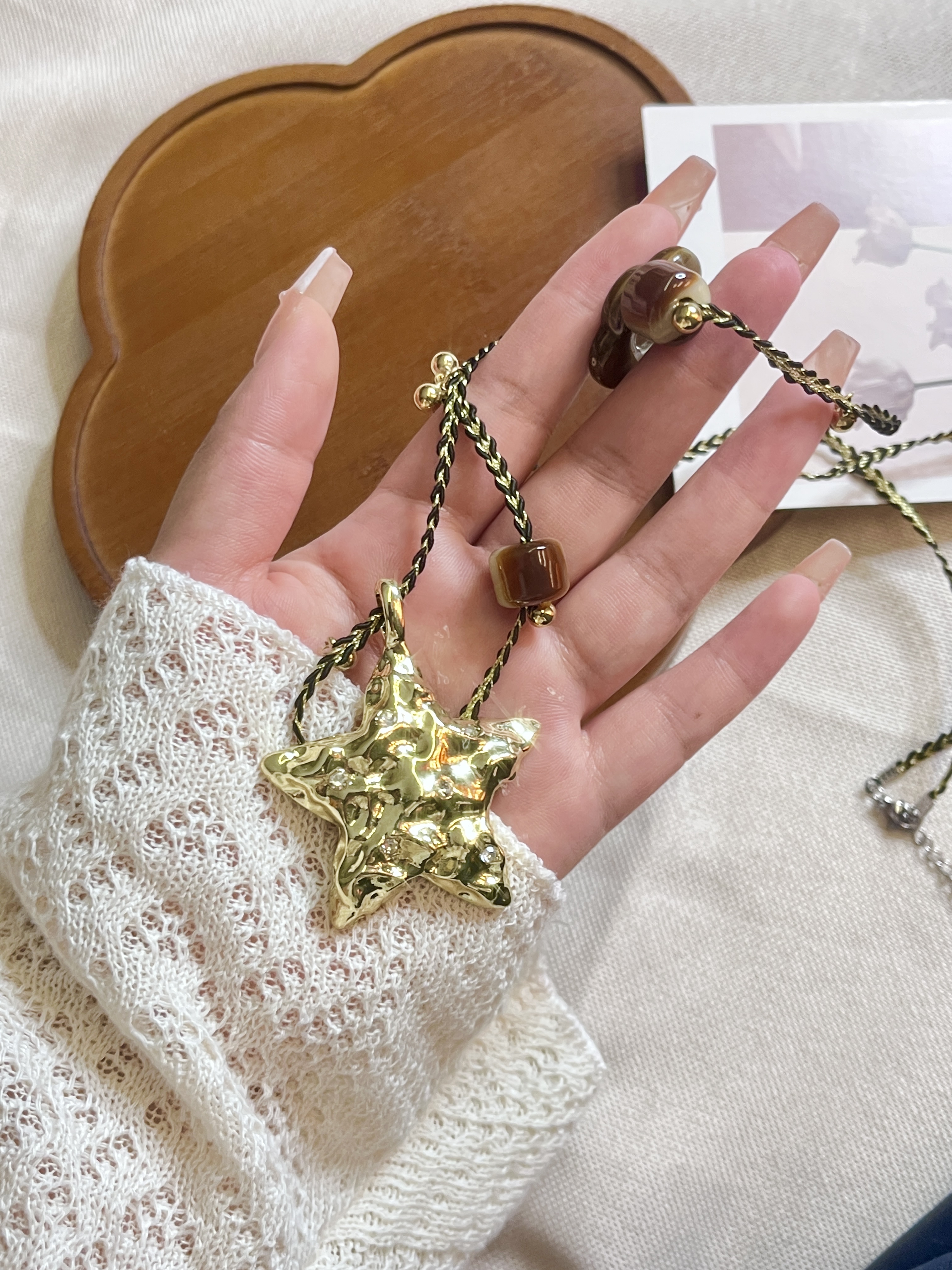 沙金珍珠项链不锈钢项链女简约时尚百搭首饰送礼品项链不锈钢项链