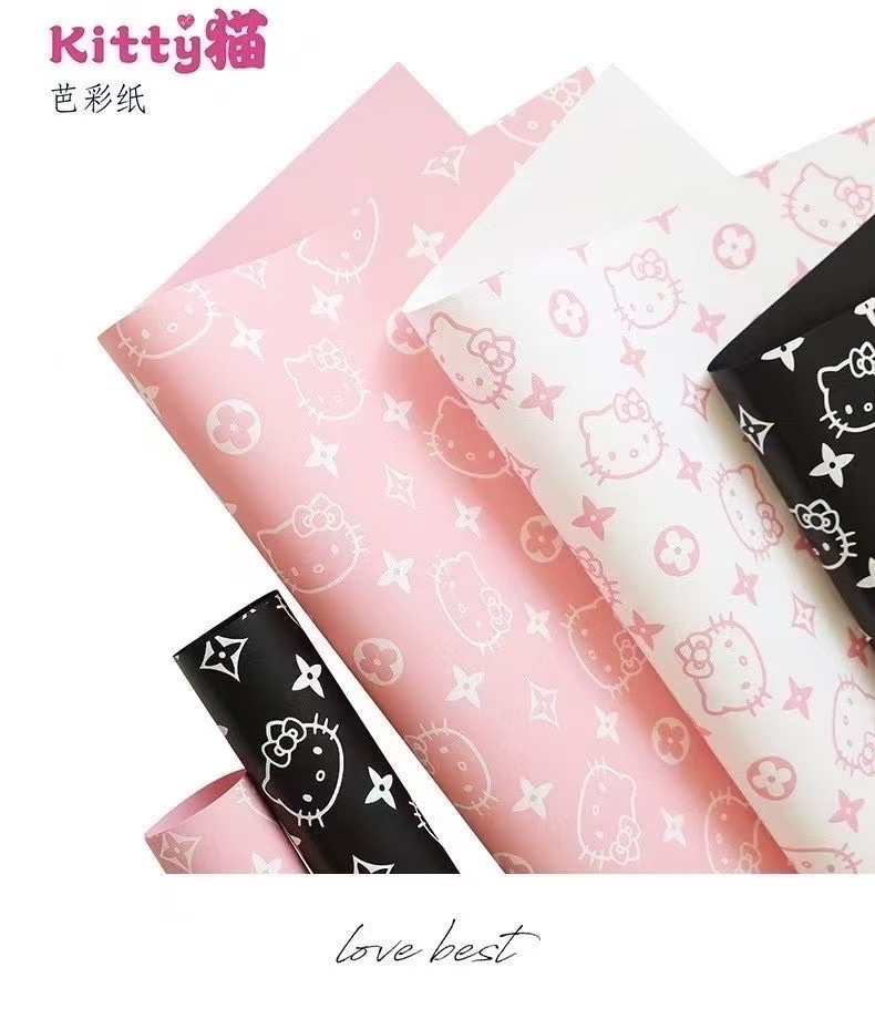 Pengfa Packaging Factory Store, Colorful Paper, KT Cat Wrapping Paper, Plastic Waterproof paper, Valentine's Day Gift Wrapping Paper, Bouquet Wrapping Paper, Floral Art Gift Paper Item Picture