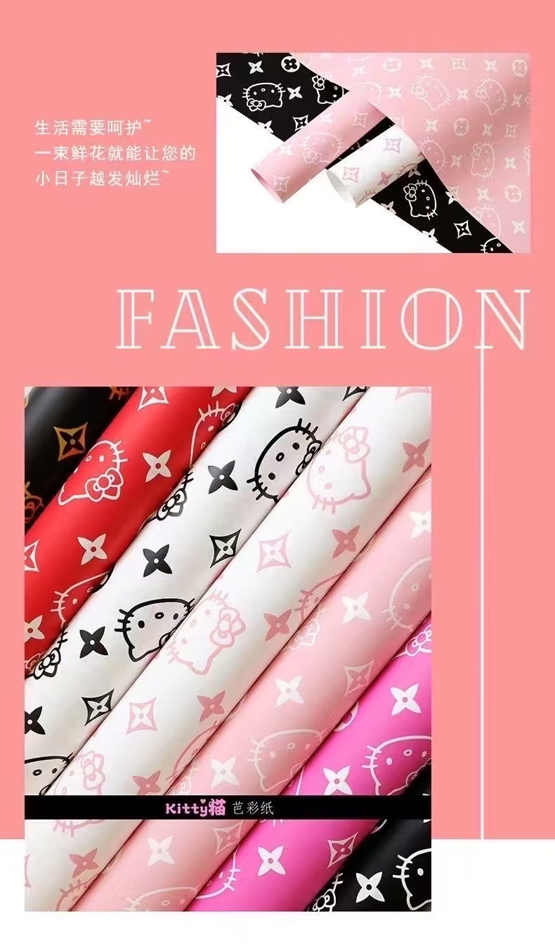 Pengfa Packaging Factory Store, Colorful Paper, KT Cat Wrapping Paper, Plastic Waterproof paper, Valentine's Day Gift Wrapping Paper, Bouquet Wrapping Paper, Floral Art Gift Paper Specification image