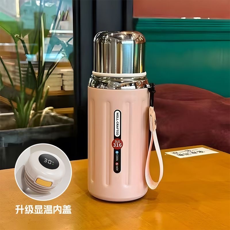 MOEQUI600ML800 stainless steel insulated cup, high appearance level, men's and women's water cup, large capacity tea and water separation, convenient outdoor Roman column, Roman small steel cannon -996 YE YS Specification drawing