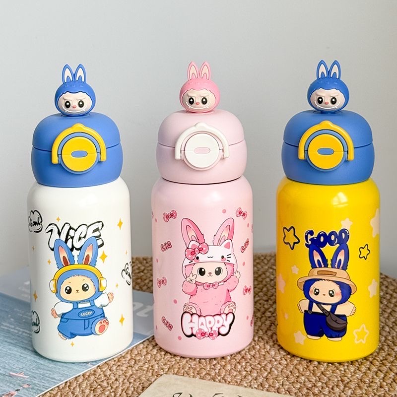 Quanxin Times 520ML new insulated cup, student water cup, stainless steel, high appearance level, cute portable straw, cartoon children Specification drawing