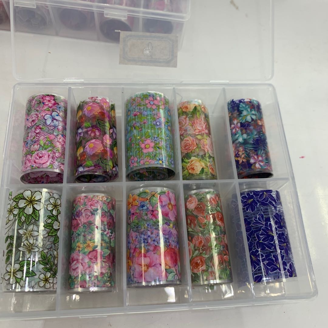 海露生物科技美甲星空纸套装日系新款花朵碎花镭射纸黑白蕾丝星空转印纸贴纸