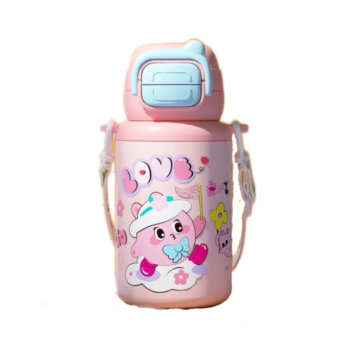 Yuesimi 500ML children's insulated cup, large capacity, high appearance level, 316 with straw, double drinking spout for boys and girls, kindergarten school water bottle YSM8682-500 YW/W Item Picture