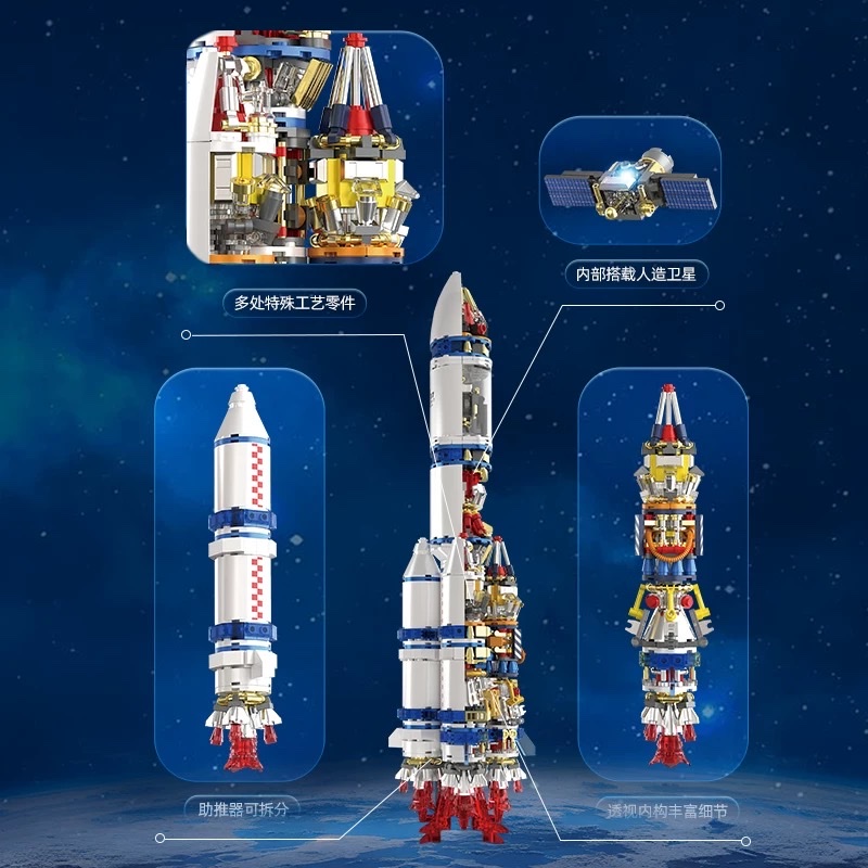 Building Block Space Series Transparent rocket assembly model Boy small particle assembly toy gift detail image 2