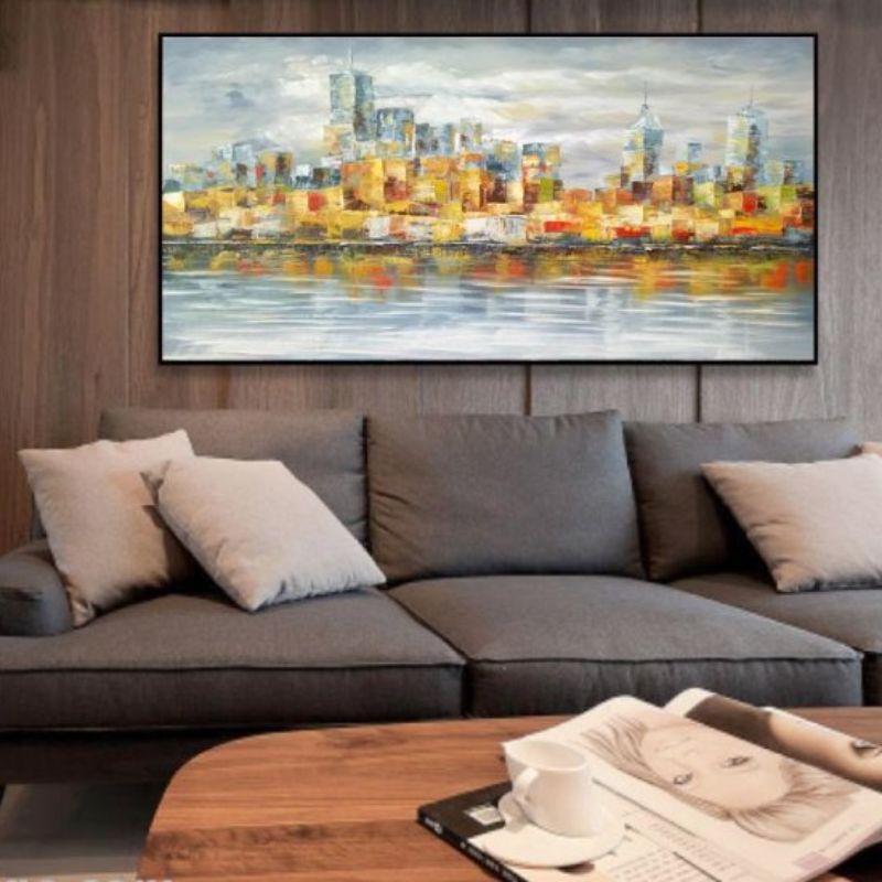 恩迪原创艺术油画装饰画客厅沙发背景挂画都市装饰画