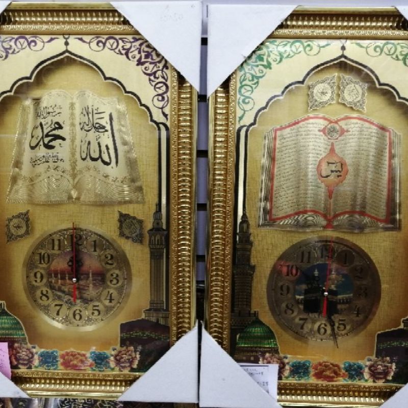 批发经文闹钟阿拉伯文画单幅穆斯林货源跨境货源装饰画