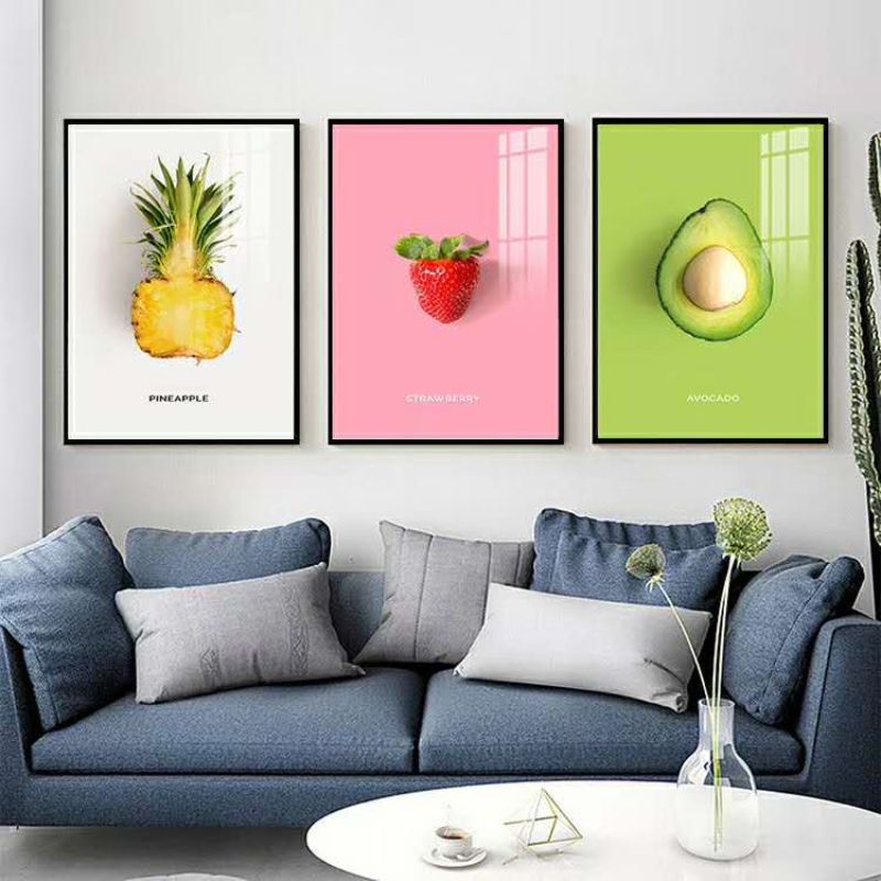 餐厅墙面装饰画新中式饭厅歺厅挂画厨房餐桌壁画三联墙画水果蔬菜装饰画